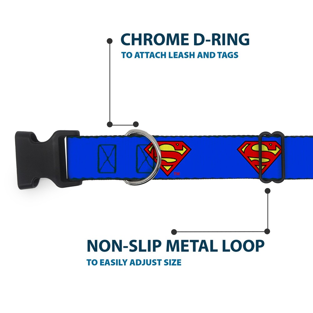 Plastic Clip Collar Superman Shield Blue Small 9.5-13"