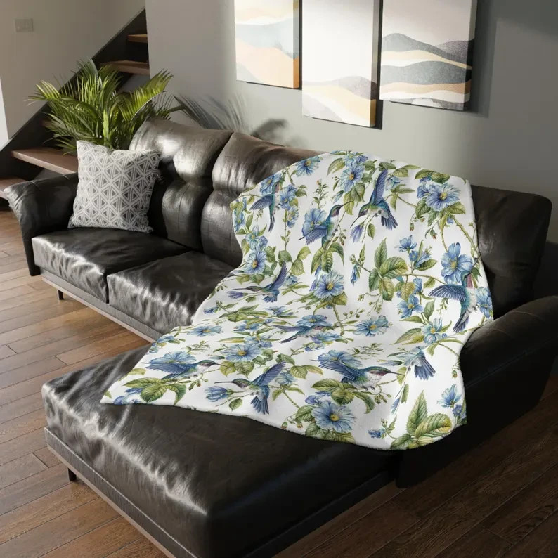 Hummingbird Plush Blanket Extra Soft Nature Inspired Decor