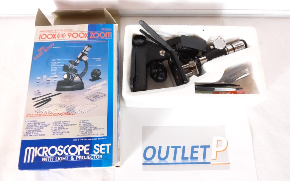Vintage Microscope Set 63 Pieces 100x-900x Zoom