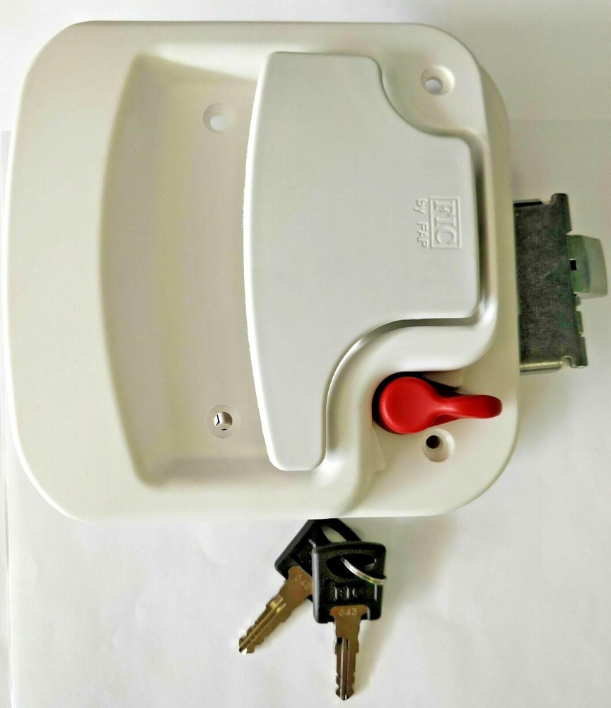 White Leonardo New Style RV Camper Trailer Entry Door Lock Fastec FIC LEO-WHT
