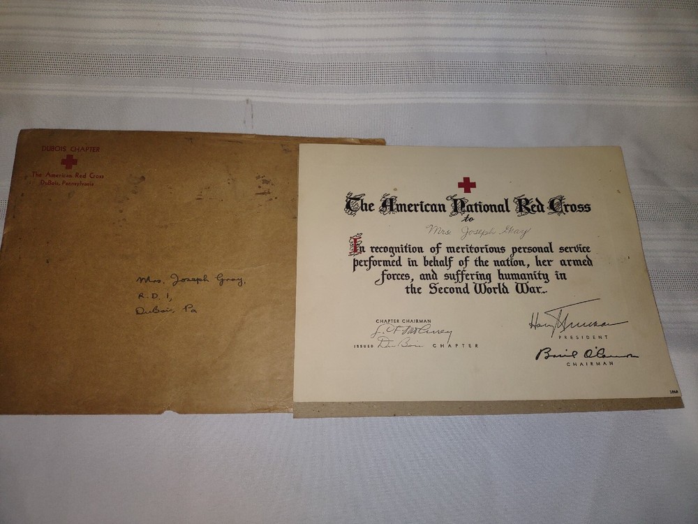 1946 The American Red Cross Recognition Certificate WWll