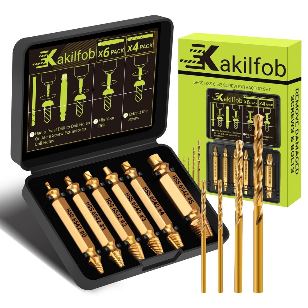 Damaged Screw Extractor Set, 10Pcs Easy Out Bolt Extractor Set, Drill Bit Str...