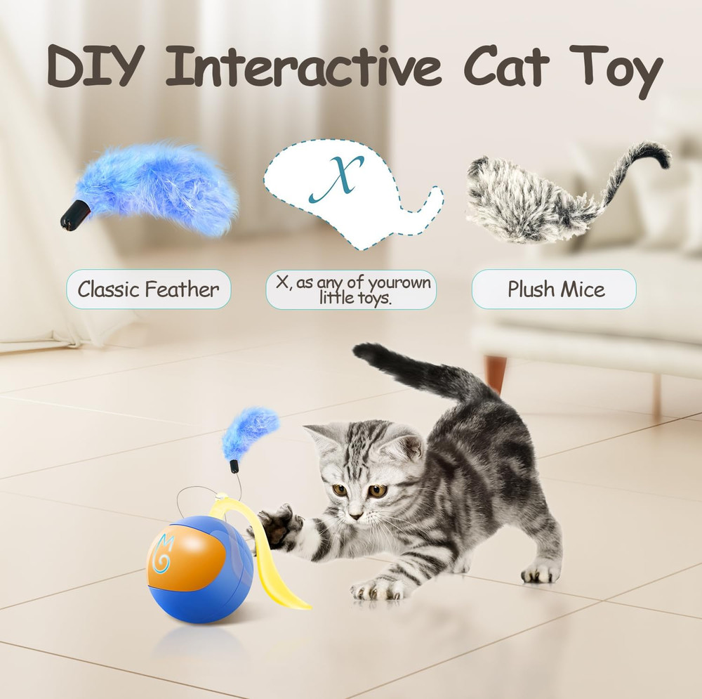Interactive Cat Ball Toy Set, Fun Tracker, Automatic Rolling Chase Ball with Flu
