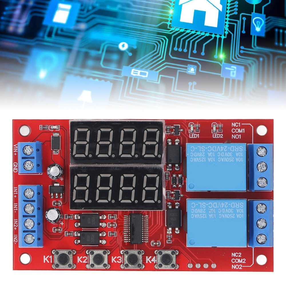 24V 2 Channel Relay Module LED Display Delay Self Locking Cycle Timer Module