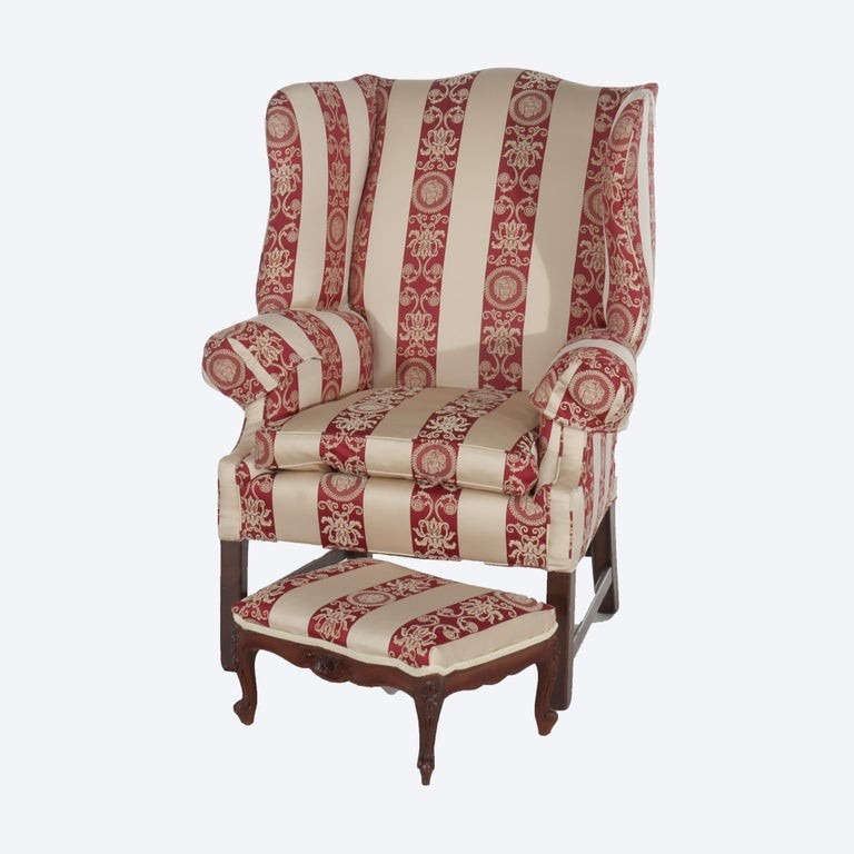 Chippendale Wingback Feather Cushion Armchair & Footstool c1880
