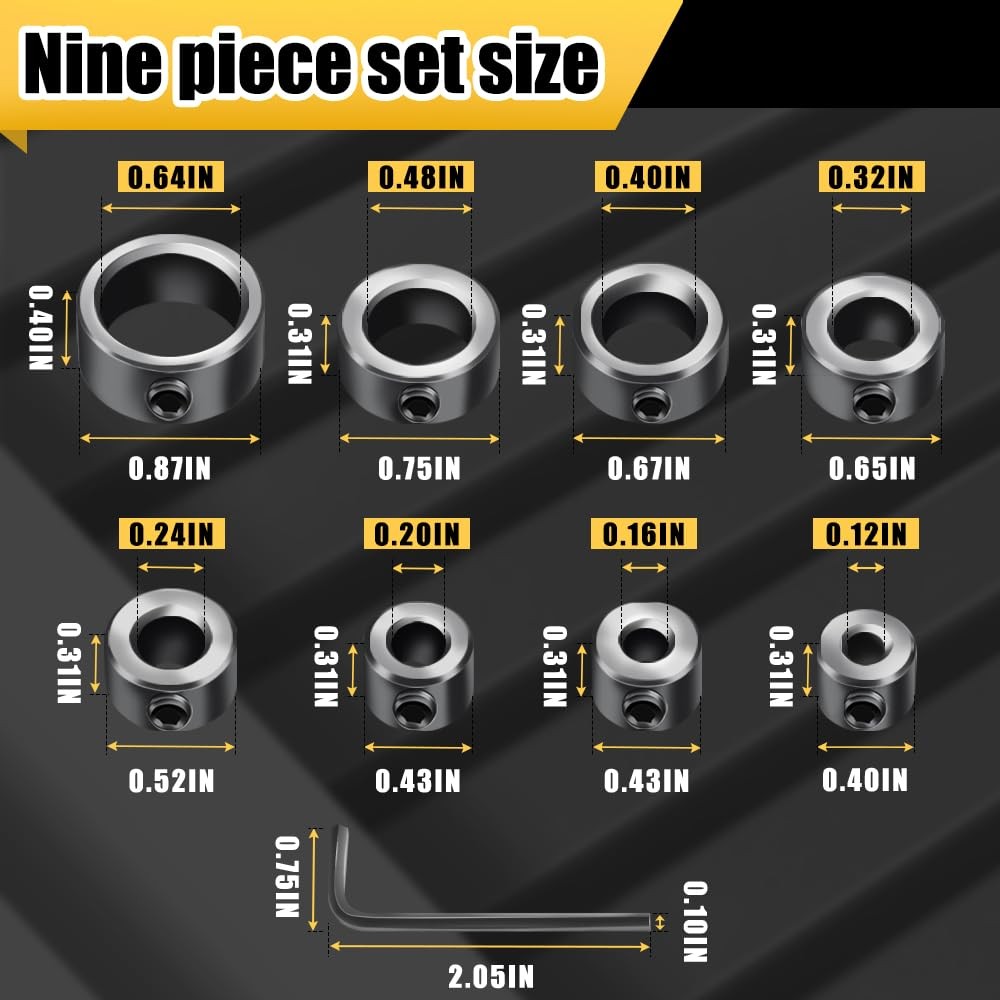 Depth Stop Drill Bit,Stop Collar Set Includes 1/8”, 3/16”, 1/4”, 5/16”,...