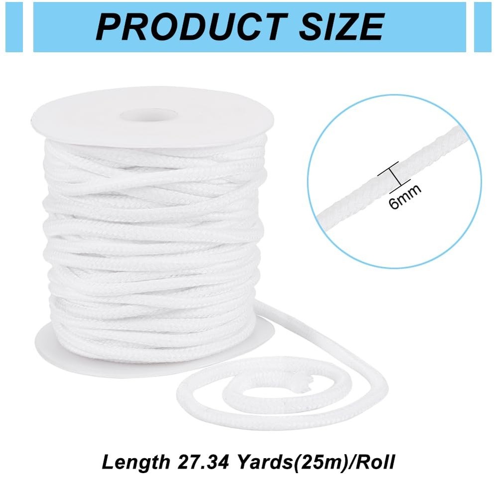 27.34 Yards White Drawstring Rope 6mm Polycotton Cord Replacement Spool