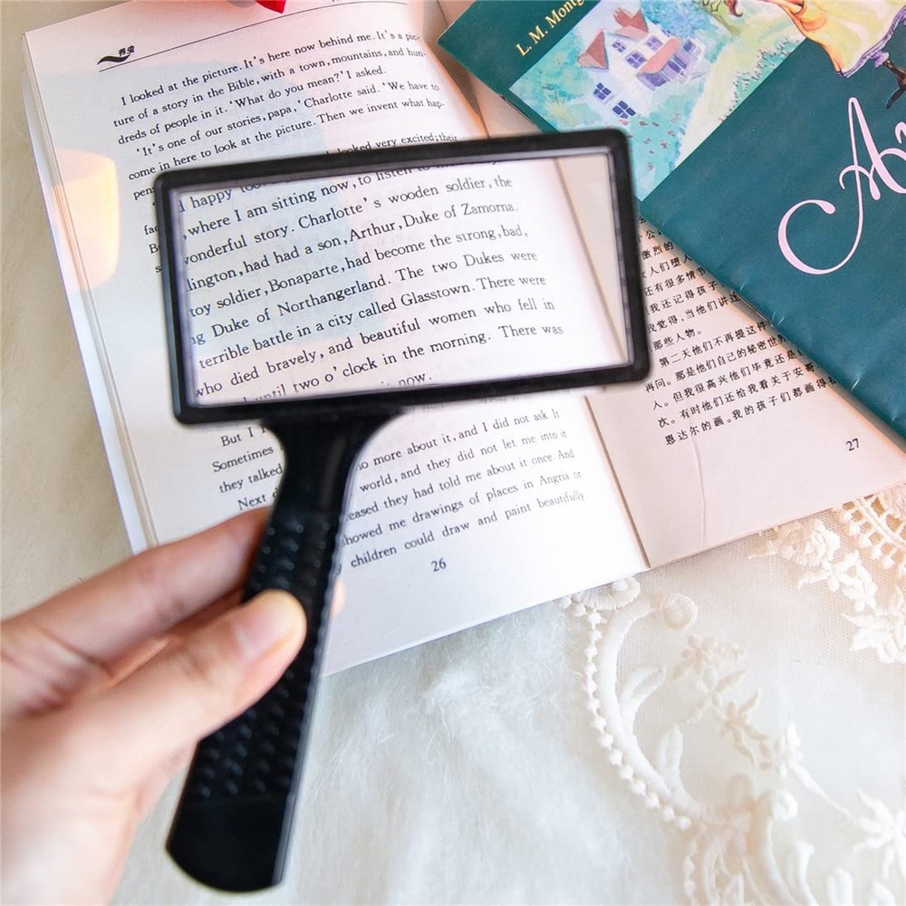 Large Rectangular Handheld Magnifying Glass，5X Magnification，4x2in