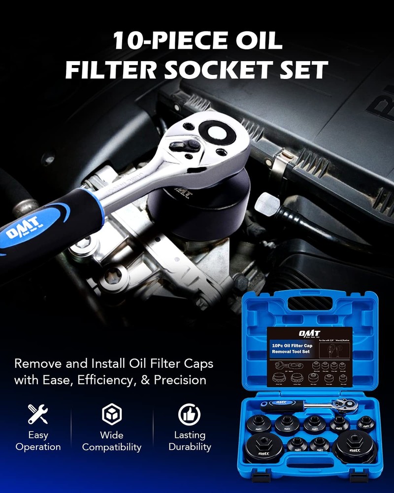 Orion Motor Tech Oil Filter Wrench Set, 10pc Socket Black