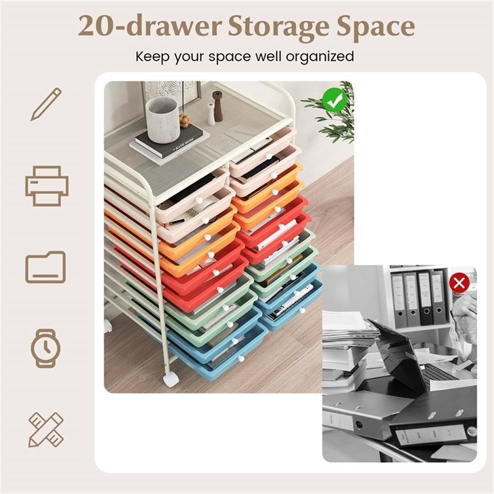 Pemberly Row 20 Drawers Rolling Cart Storage Studio Organizer Bins Macaron