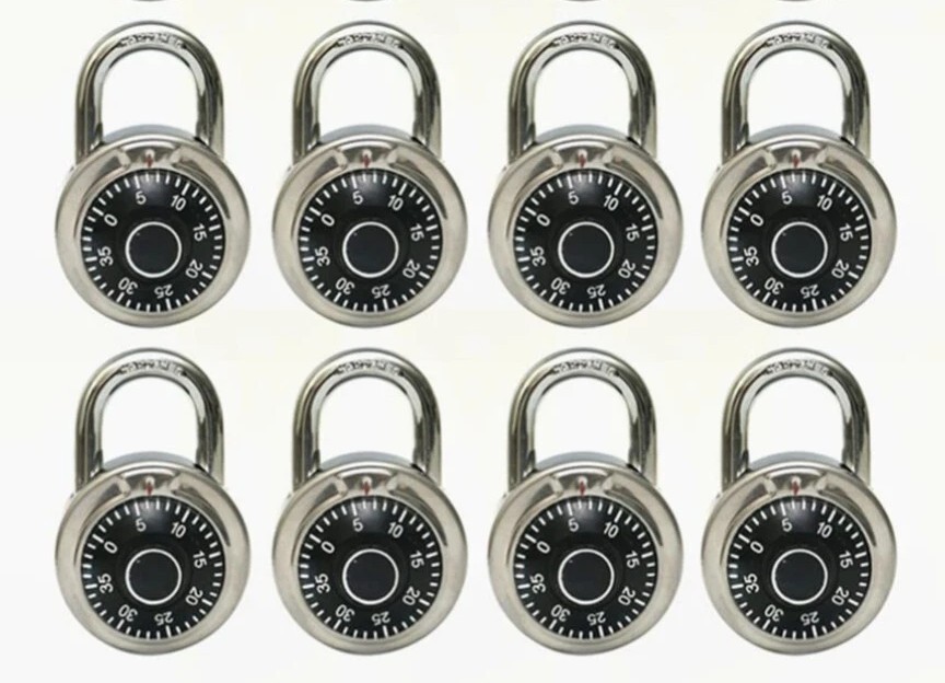 8 Pack Combination Locks, Standard Dial 2 Inches Wide, Fixed Three Digit Combo