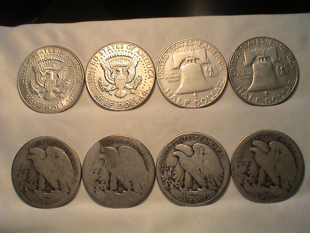 Mix Lot of 8 Silver Half Dollars