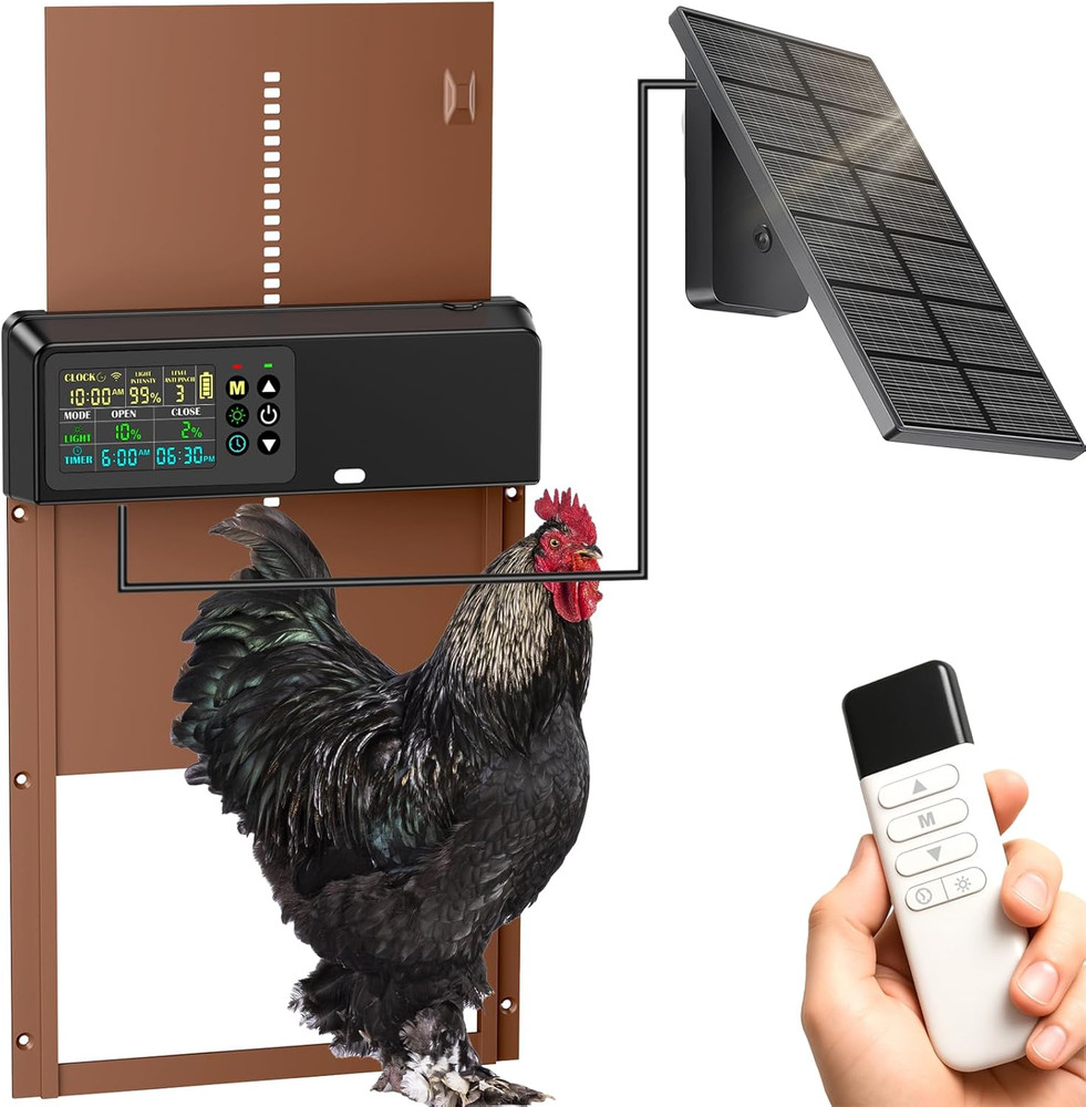 Automatic Chicken Coop Door Solar Powered with Timer&Light Sensor Remote Control