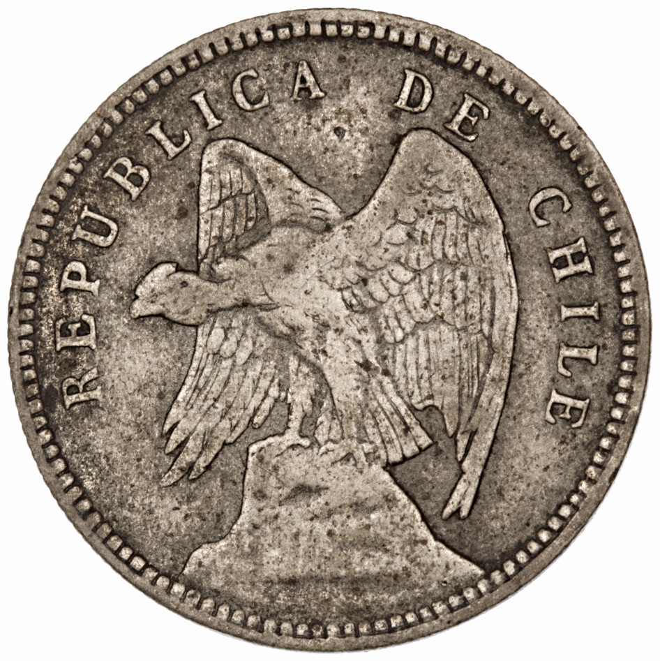 Scarce: 1907 Chile 40 Centavos ~ KM#163