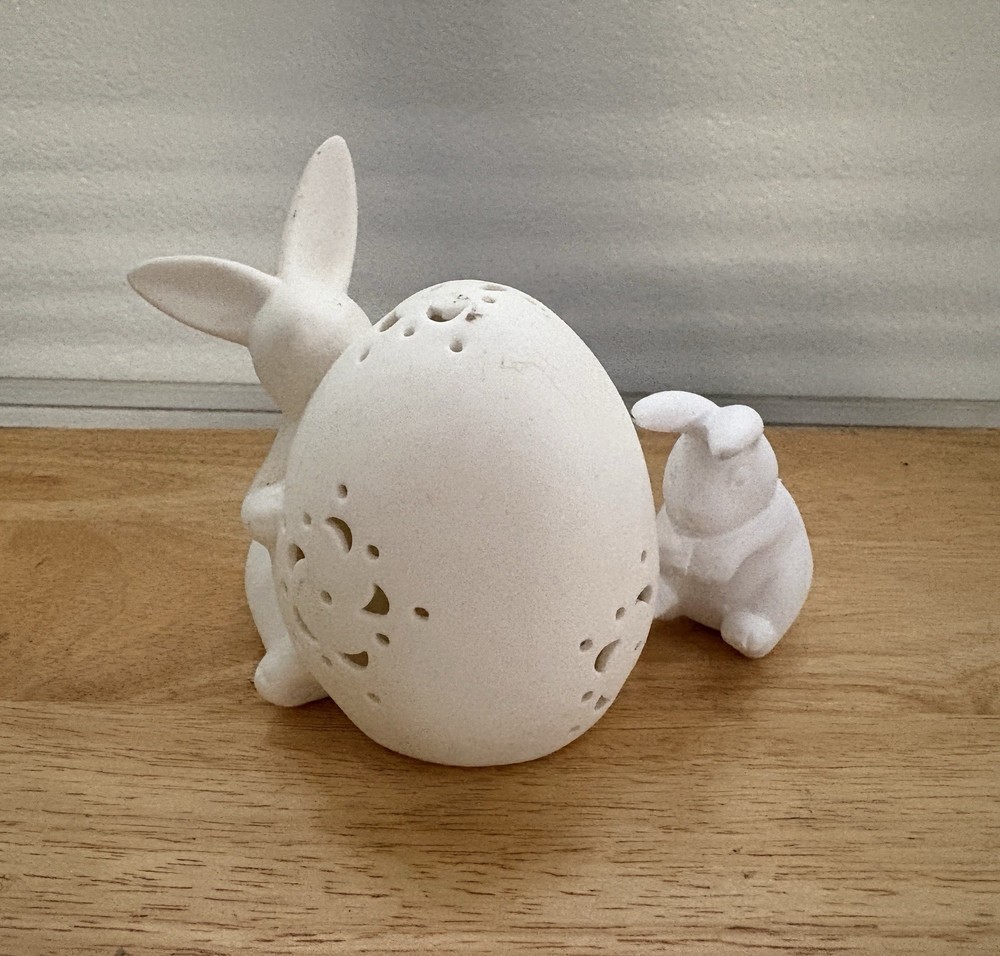 Ceramic Bisque Bunny Rabbit Figurine Ready To Paint With Light + Pot Hanger