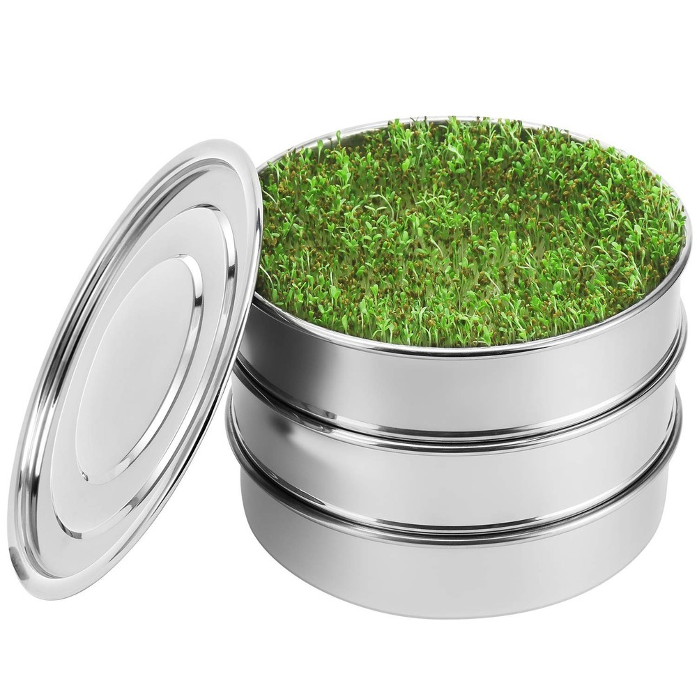 Stackable Stainless Steel Seed Sprouting Kit - 2-Tier Mesh Trays, Base & Lid