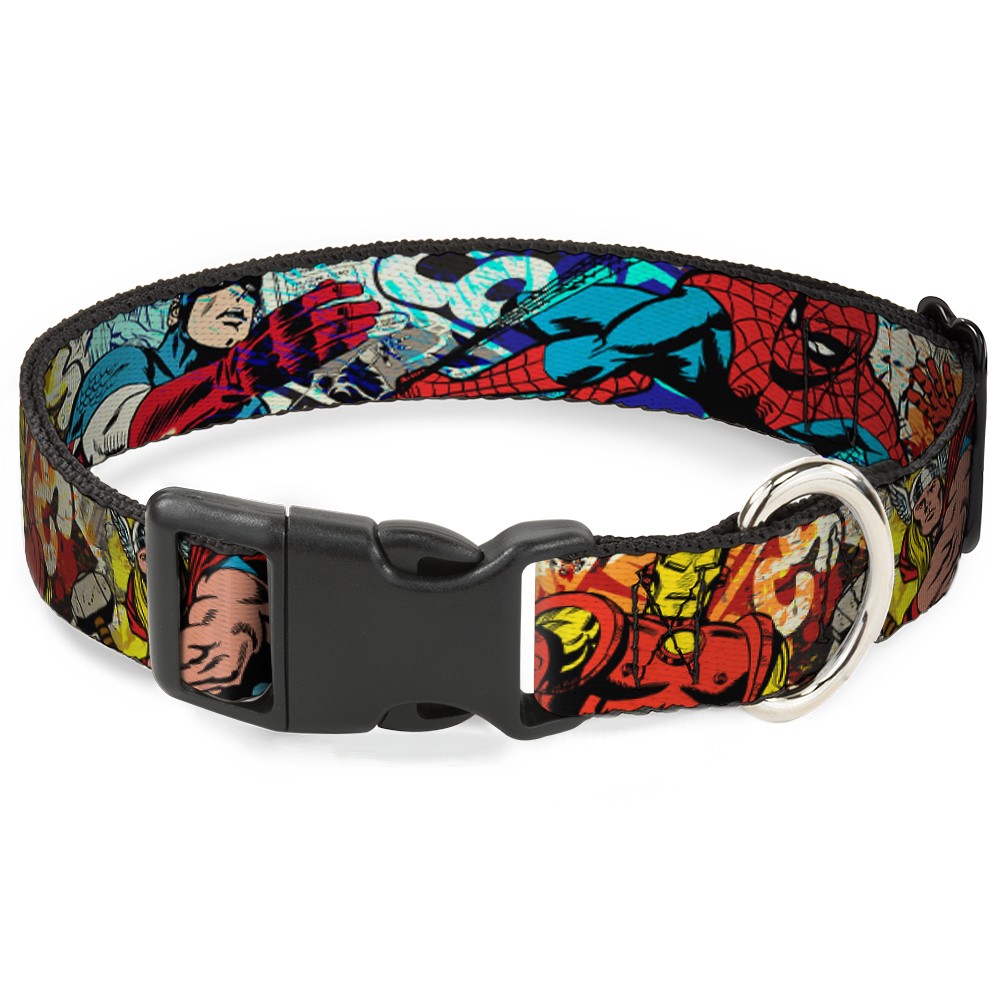 MARVEL COMICS Plastic Clip Collar 4-Superhero Action Poses/Comic Scenes White/Bl