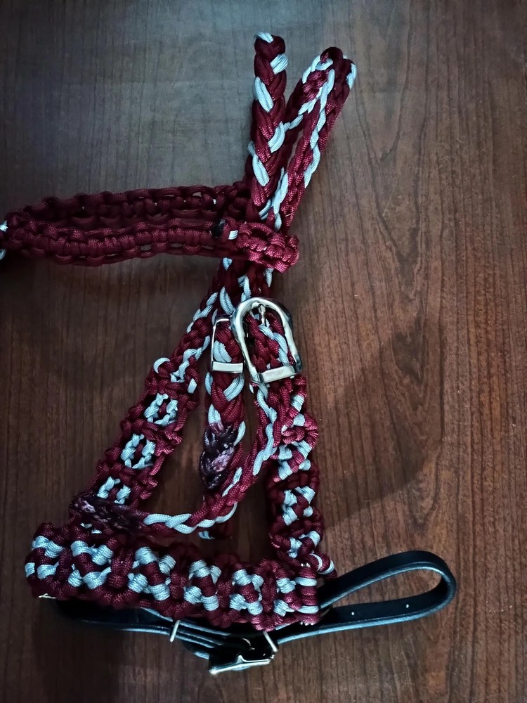 Maroon and Silver Sidepull Miniature Horse Headstall NEW