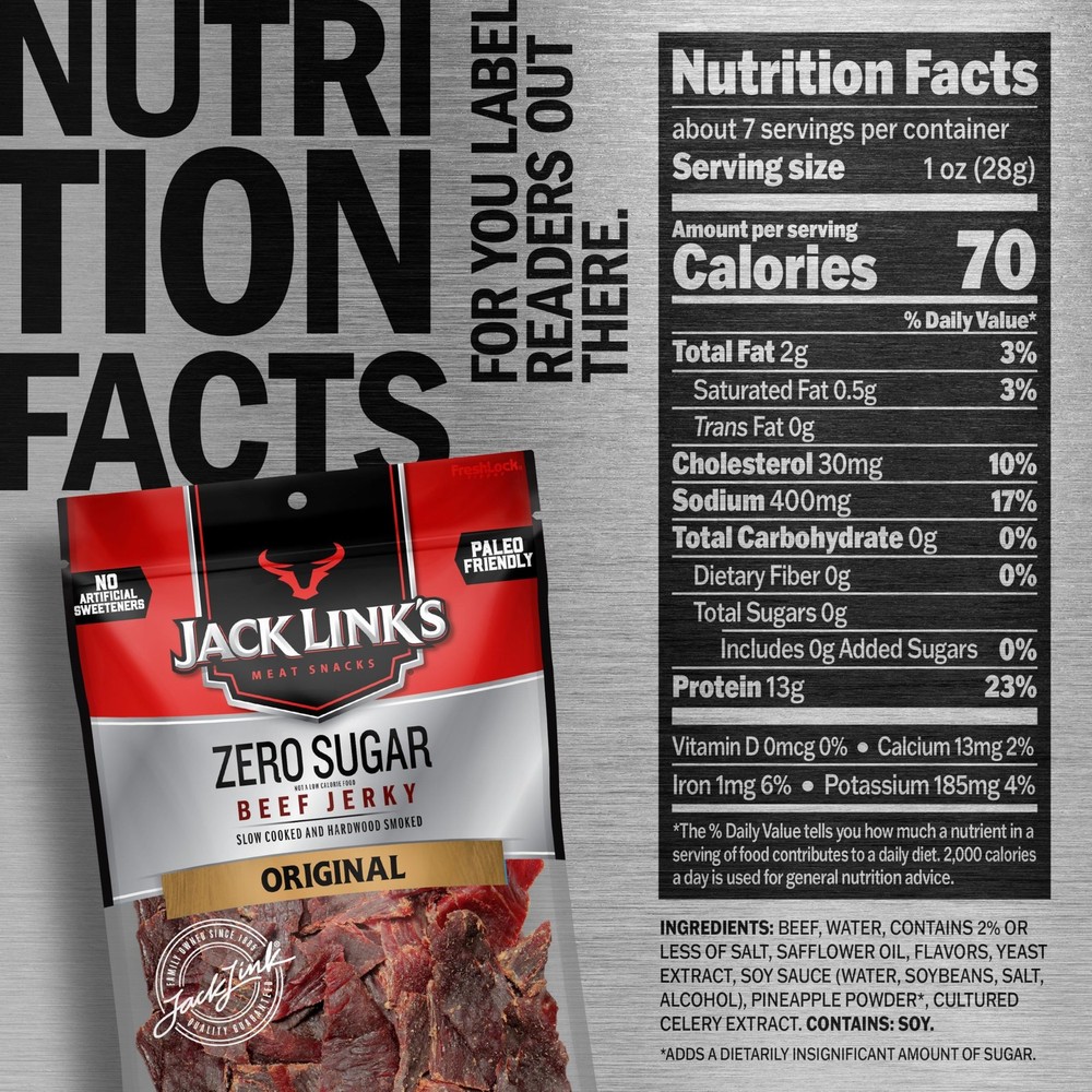 Original Zero Sugar Beef Jerky - (2 Pack) 7.3 oz Bag - Ready to Eat Protein S...