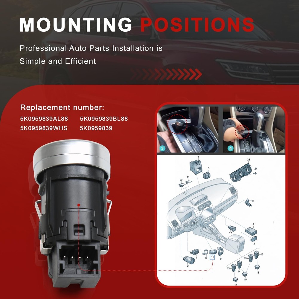 5K0959839 Start Stop Switch Button STD Replacement for 2010-2016 VW Eos Golf ...