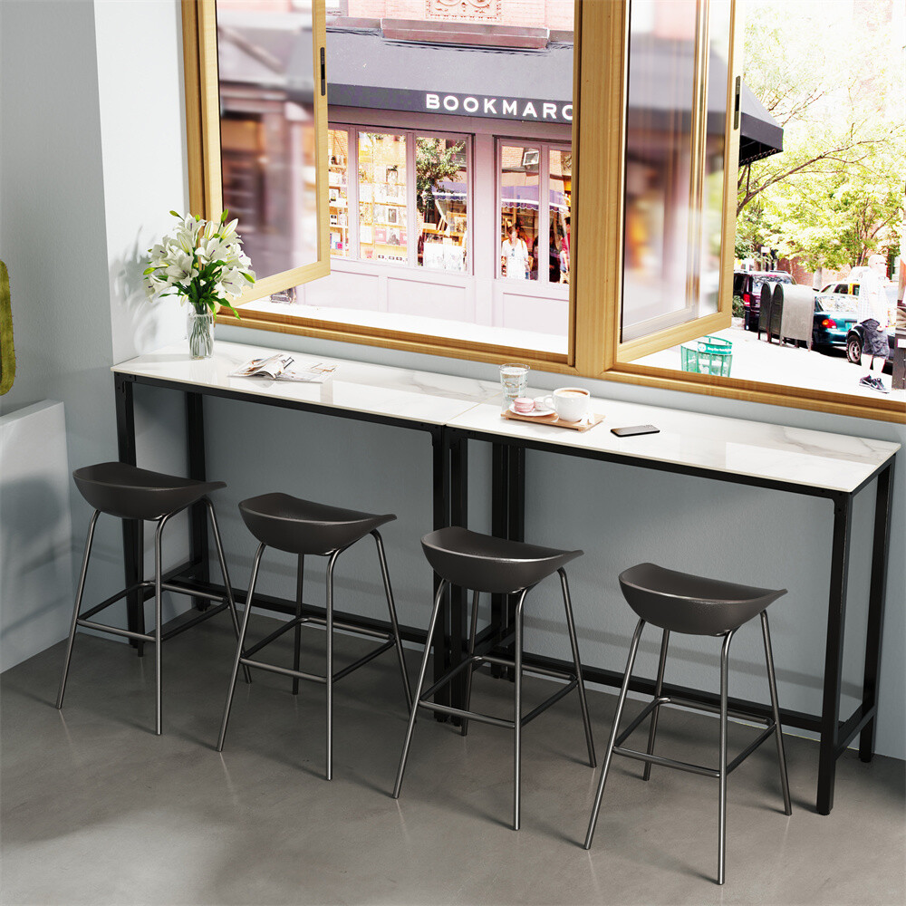 Extra Long Kitchen High Bar Table Narrow Rectangular Coffee Pub Table Marble Top