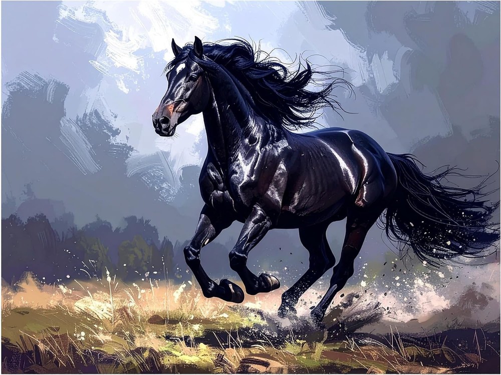 Tile Mural Running Black Stallion Galloping Horse Kitchen Shower Wall Backsplash