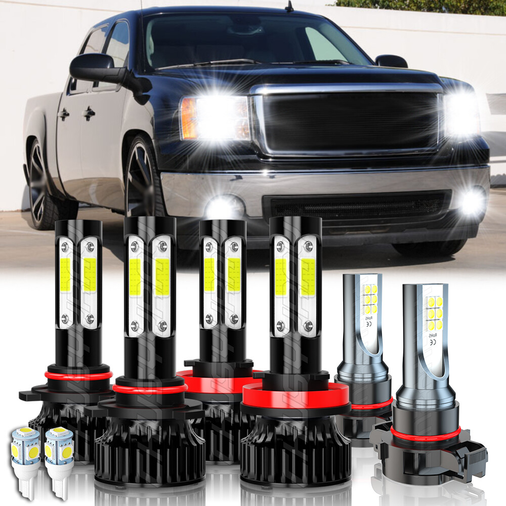 For 2007-2013 GMC Sierra 1500 6x 6000K LED Headlight Hi/Lo Fog Light Bulbs Combo