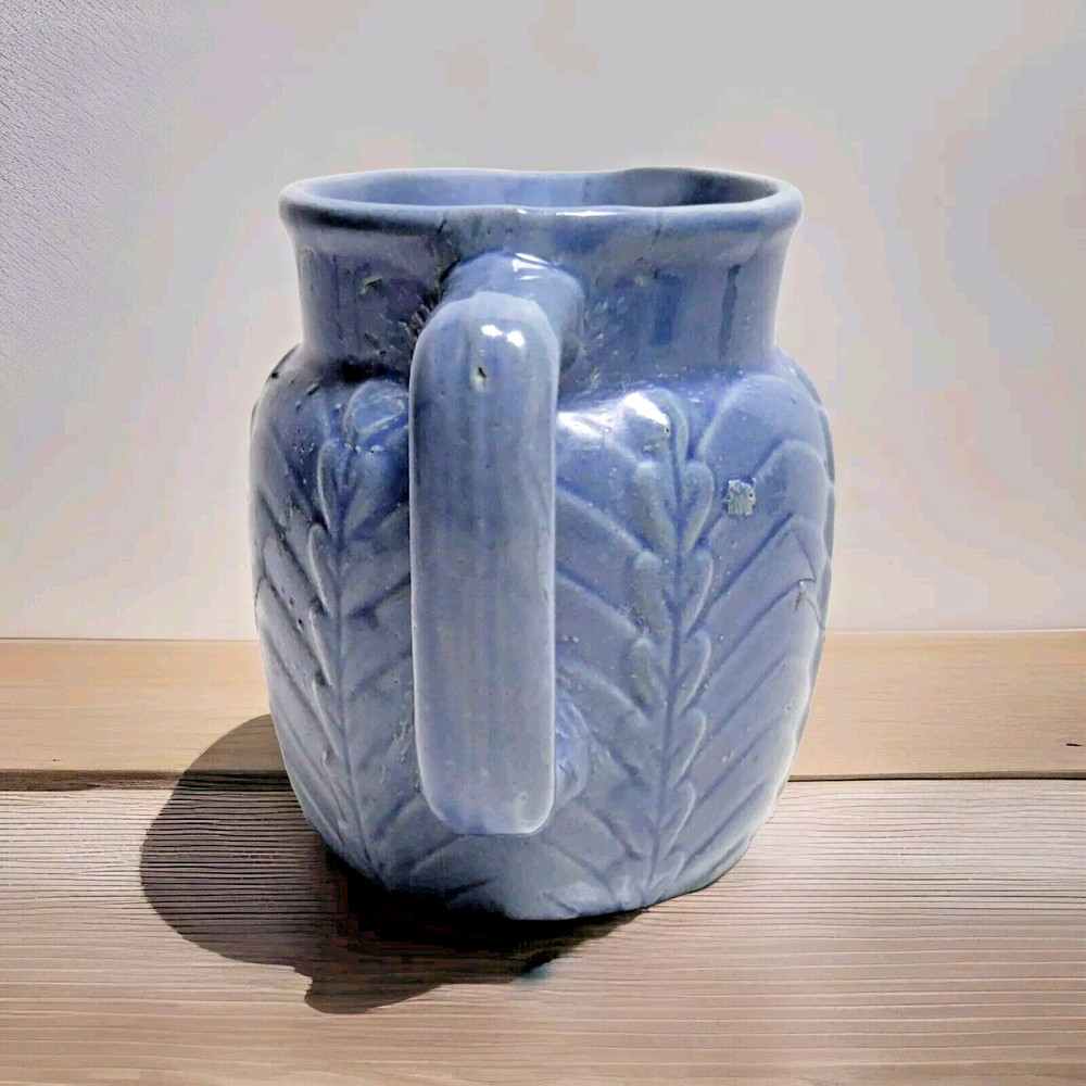 Blue Stoneware Arc Leaf Pattern Milk Pitcher Vintage Excellent Cond.