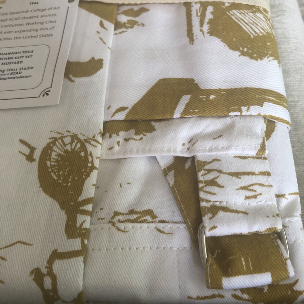 Working Class Studio Savanah Toile Cotton Kitchen Gift Set Mustard NIP