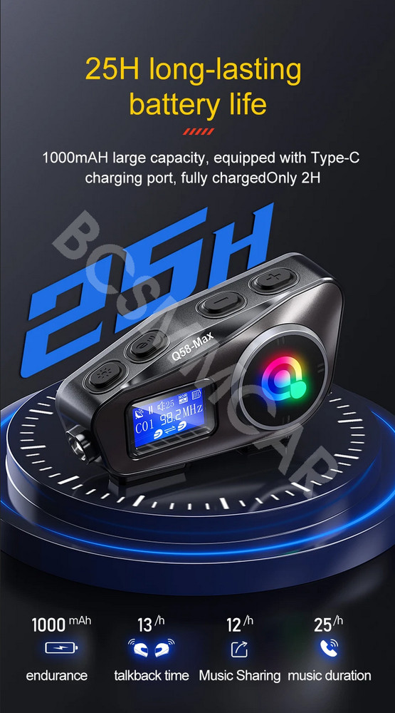 Motorcycle Intercom Helmet Bluetooth Headset LCD Display Screen Waterproof