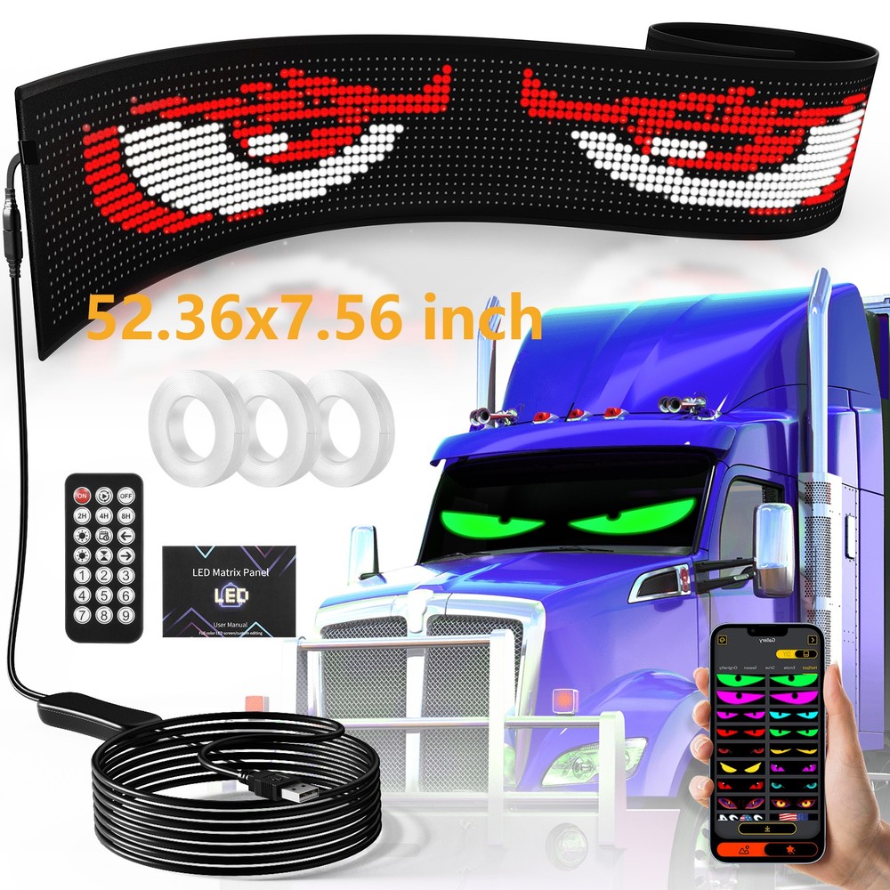 LED Devil Eyes Light for Windshield 52.36x7.56 inch, DIY Programmable Led Eyes