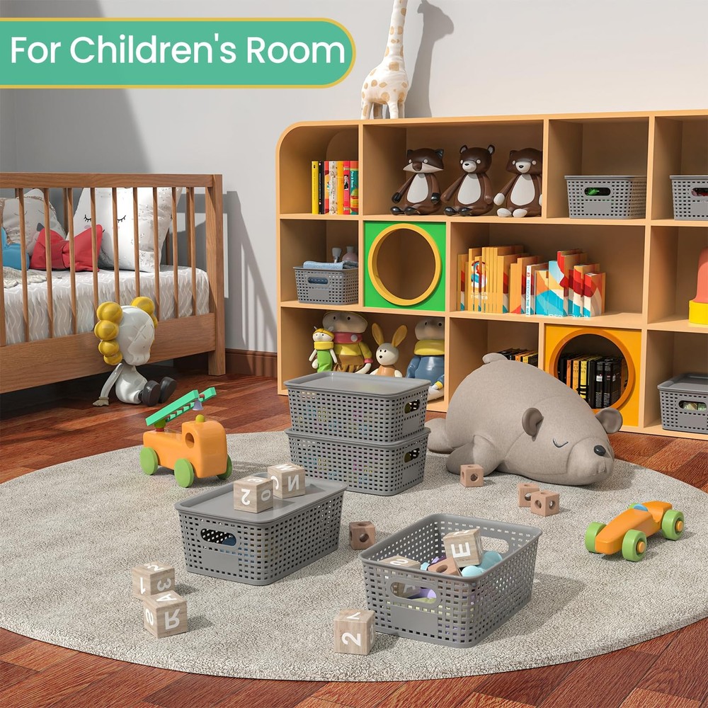 Plastic Storage Baskets with Lid-Plastic Storage Containers Stackable Storage...