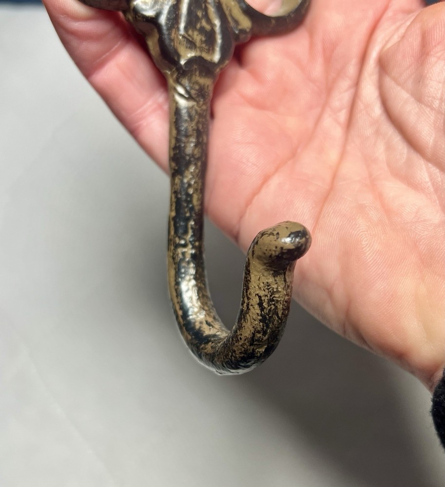 Metal Wall Hook Set 2 Curtain Tie Back Hook Fleur De Lis Rustic Heavy 8”