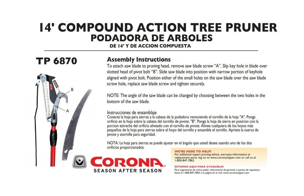 Corona TP 6870 MAX RazorTOOTH DualCOMPOUND Action 14-ft. Tree Pruner Razor
