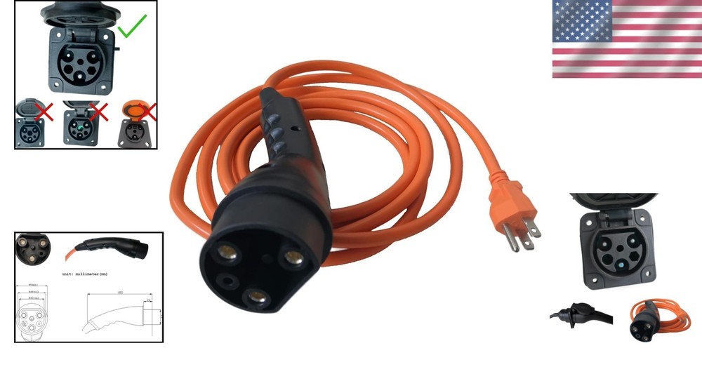 120V Heavy-Duty Orange Charging Cable for Evolution Golf Carts – 16A Safe Power