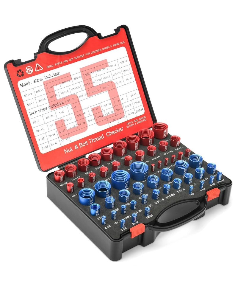55Pcs Thread Checker, Nut and Bolt Measuring Tool(25 Metric & 30 Standard), Bolt