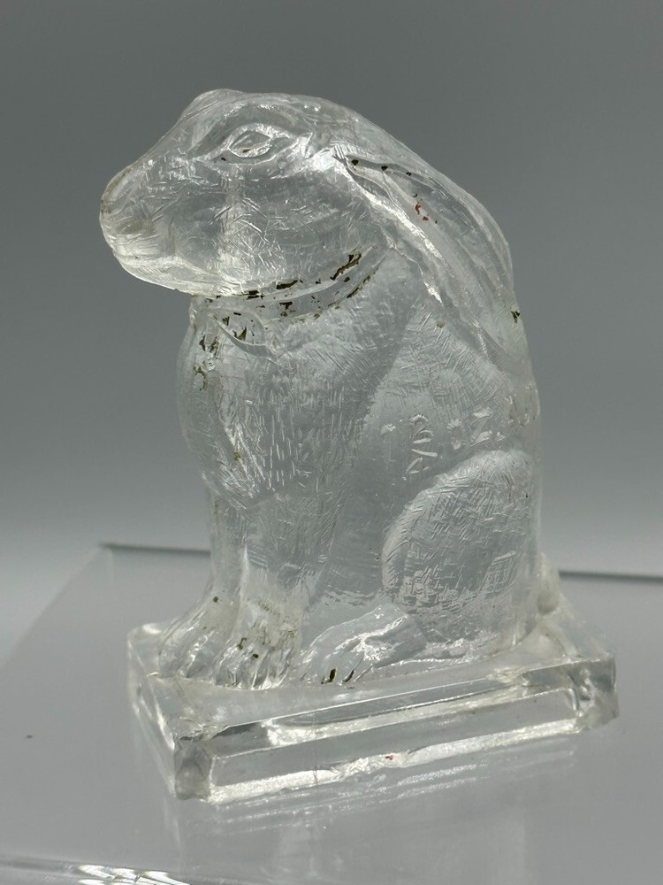 Antique EASTER BUNNY Rabbit with Laid Back Ears Glass CANDY CONTAINER A&E 616