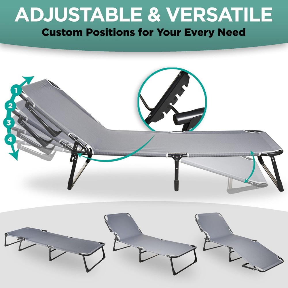 Folding Cot & Pad Mattress 4 Position Adjustable Portable, Premium Quality fo...