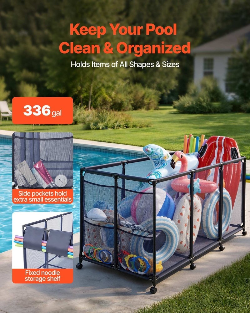 Pool Storage Bin, 69 x 32 x 35 in, Rolling Pool Float Storage Organizer with