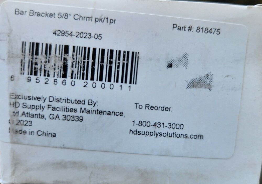 (4 Pack) Bar Bracket 5/8" Chrome, Pack Of 1 Pair, 818475