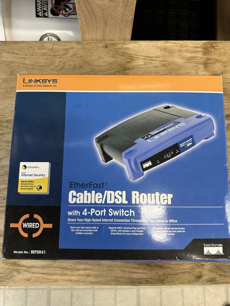 New LINKSYS CABLE/DSL ROUTER MODEL BEFSR41 WIRED ETHERFAST WITH 4 PORT SWITCH