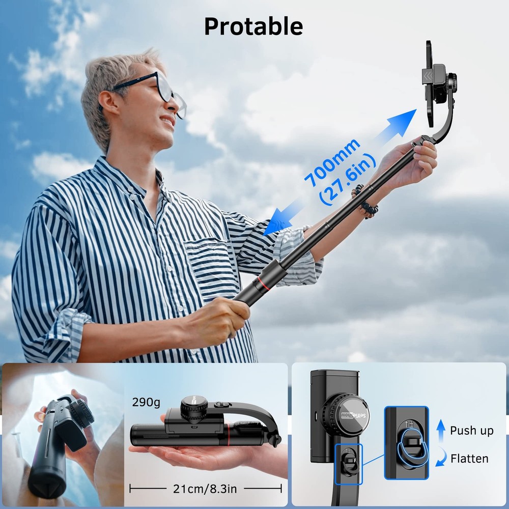 Smartphone Gimbal Stabilizer with Remote, Aluminum Extendable Selfie Stick