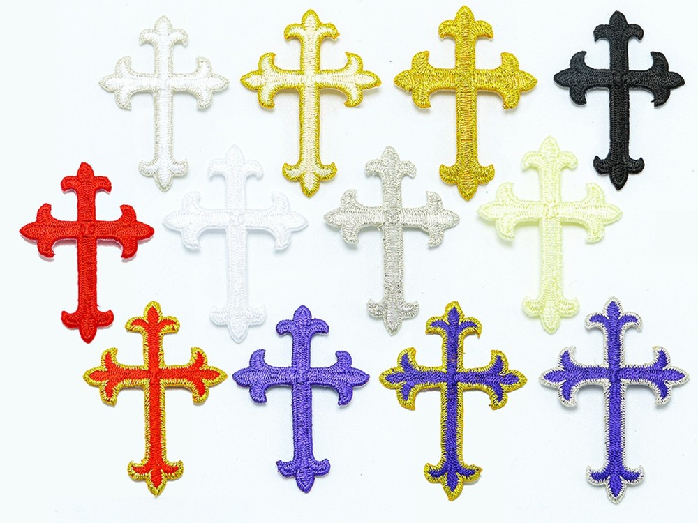 Cross Patch Iron On Latin Embroidered Applique 2" tall - 6 PACK