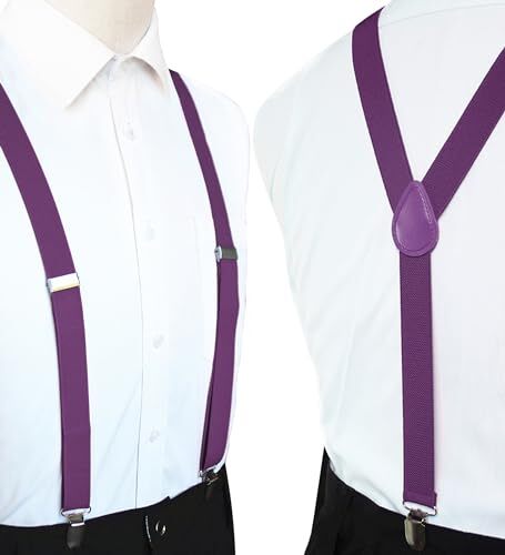 Solid Color Mens Suspender with 3 Strong Clips Adjustable Braces Purple