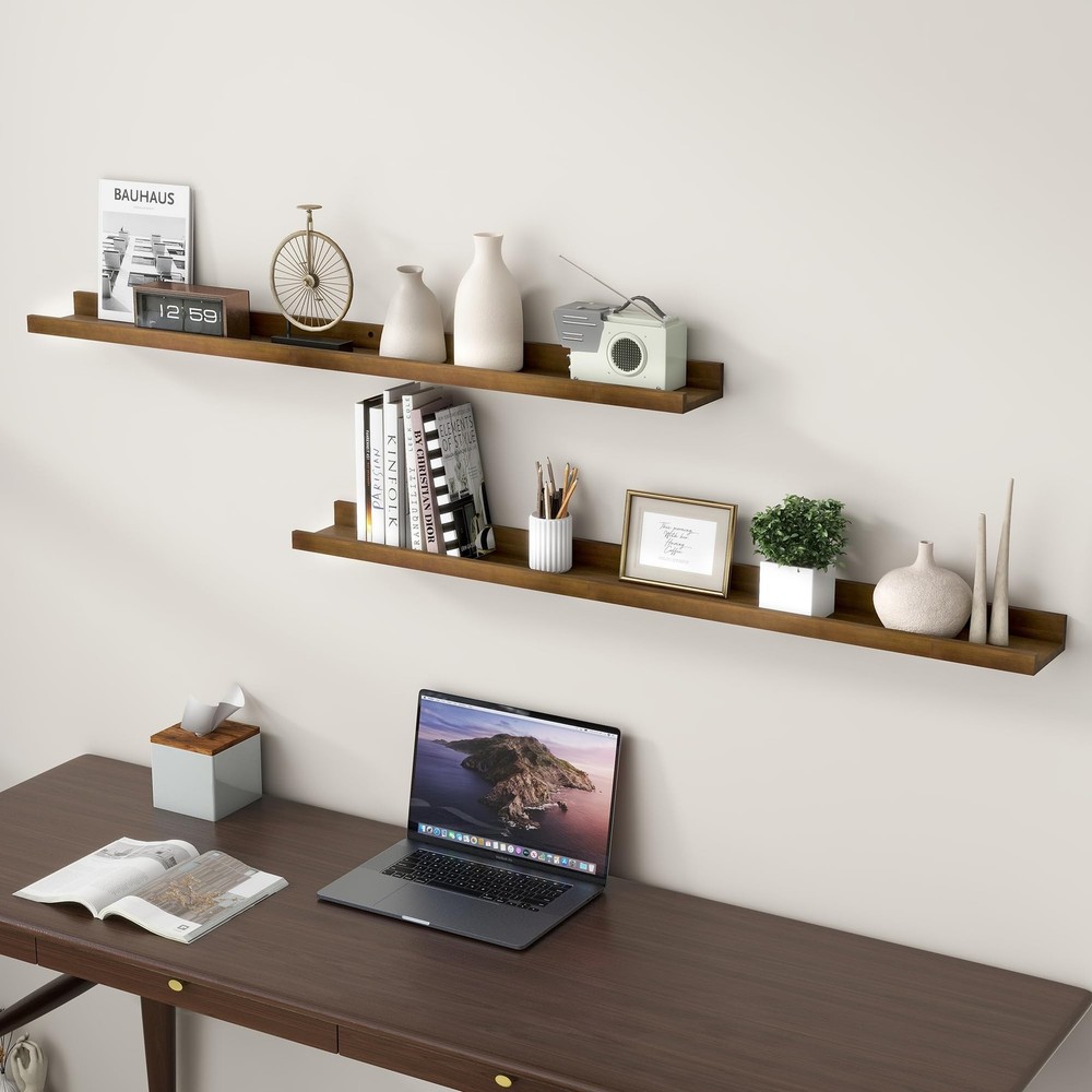 Picture Ledge Wall Shelves 48 inch Width Set of 2, Solid Pine Wood Rustic Flo...