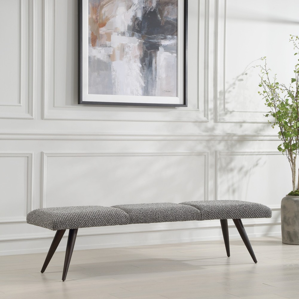 Uttermost 23849 Bowtie 73"W Metal Framed Polyester Bench - Charcoal