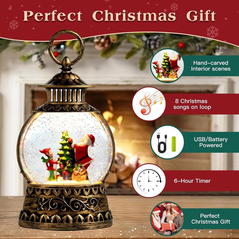 Vintage Santa Snow Globe Lantern - Musical & Timer Function for Festive Cheer