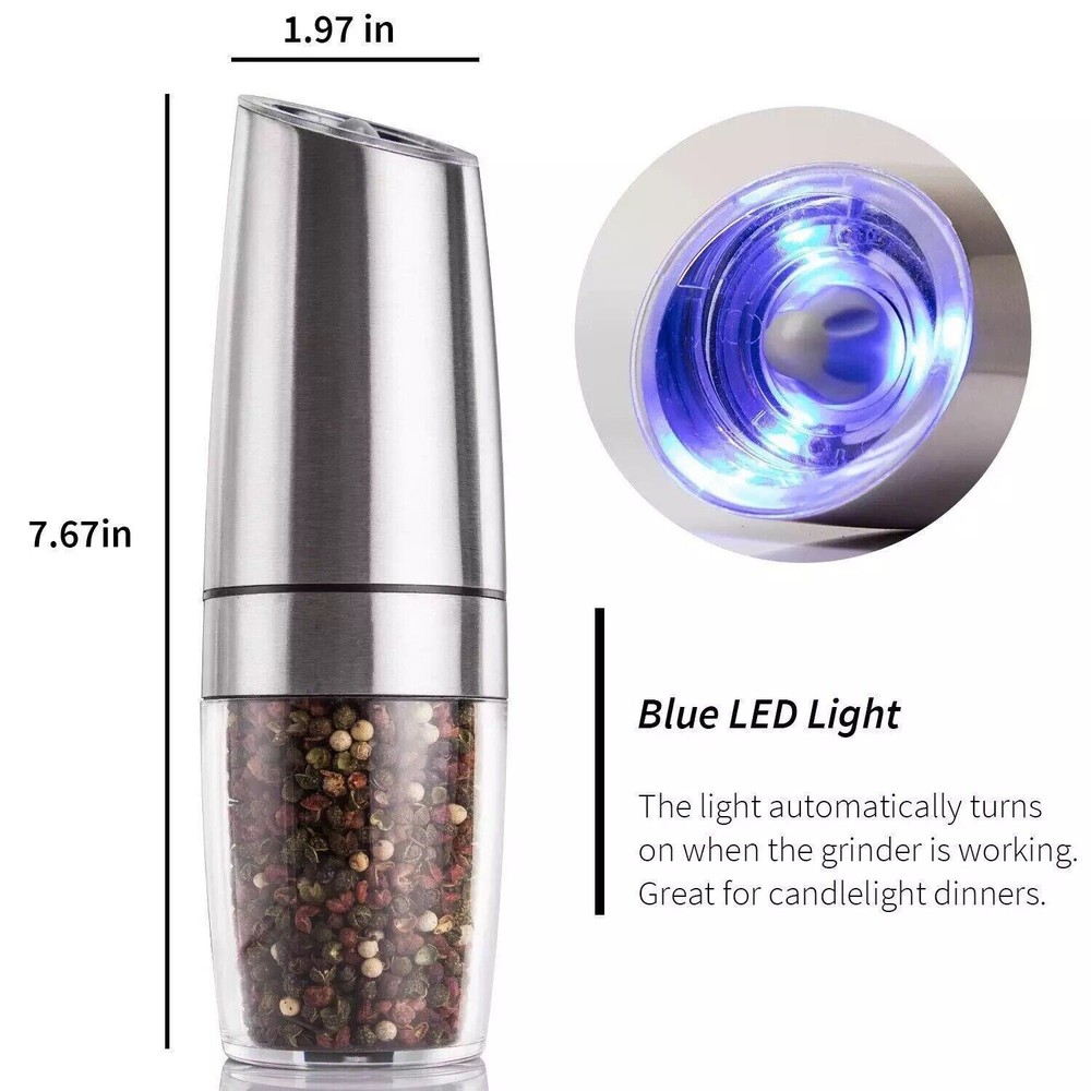 Automatic Gravity Electric Salt Pepper Mill Grinder LED Light & DAILY SHIPPING!