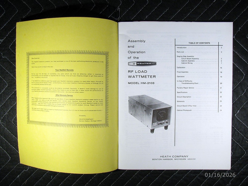 Genuine Heathkit Model HM-2103 RF Load Wattmeter Manual