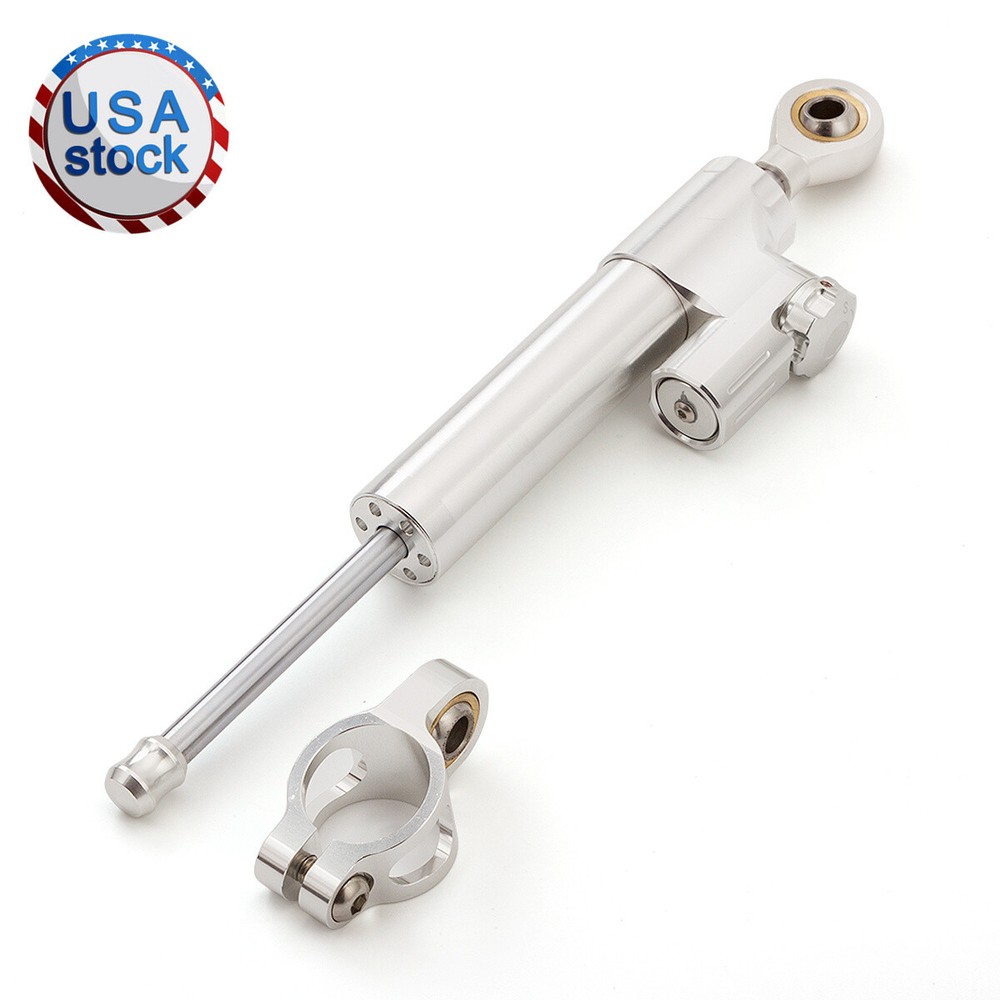 Motorcycle Steering Damper Stabilizer Linear Reversed Safety Control Silver